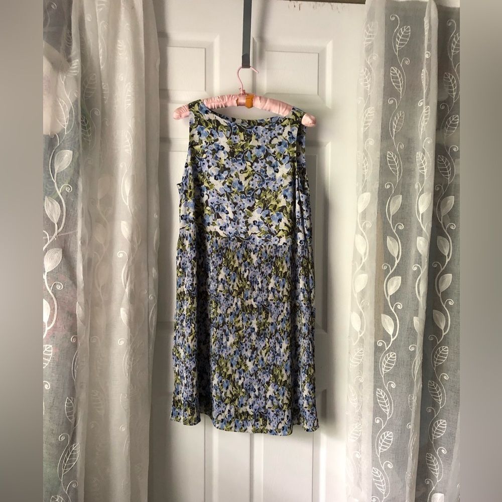 J. Jill Granite Water Floral Bloom Accordion Pleated Dress Knee Length Size L